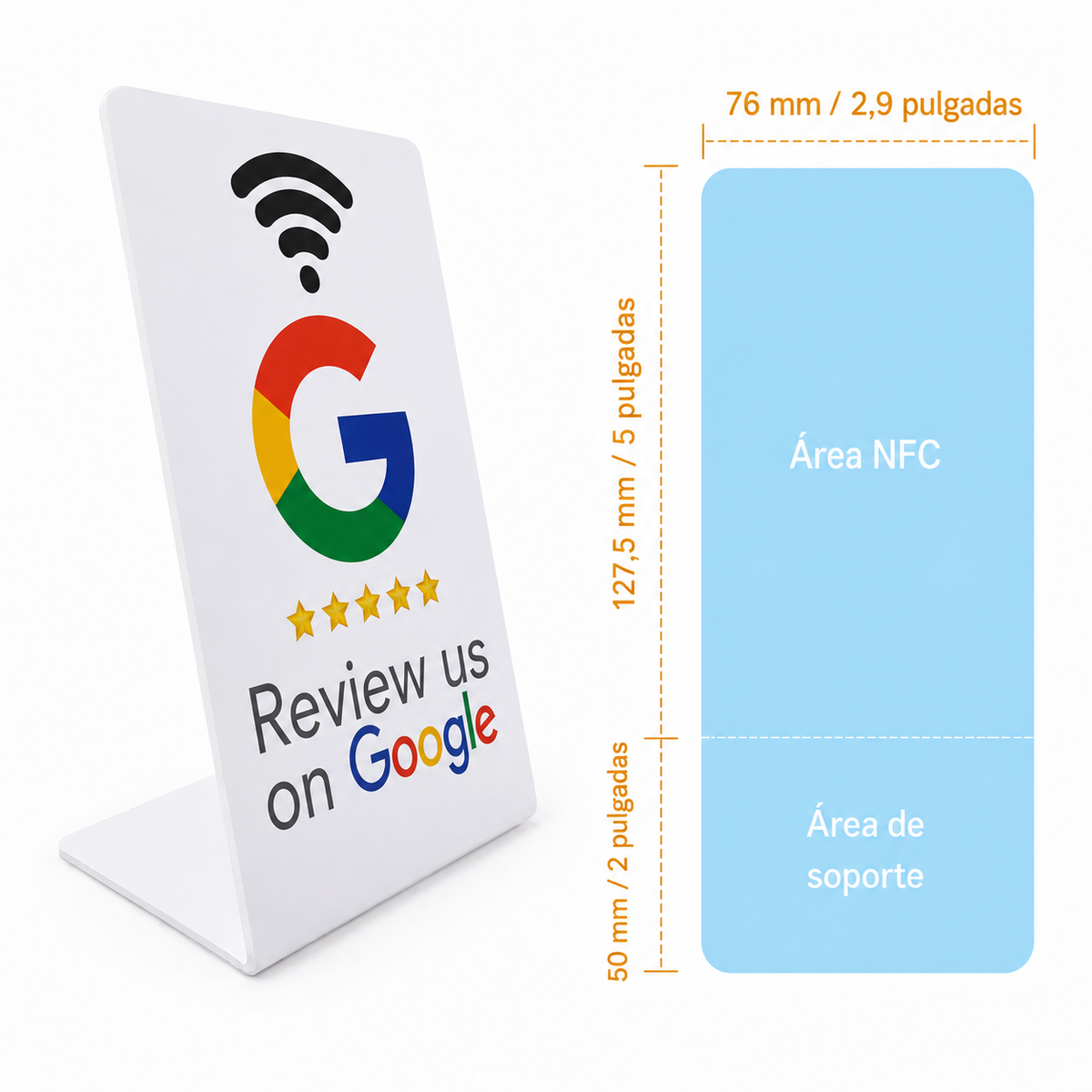 Soporte de mesa NFC Google Reviews - dimensiones